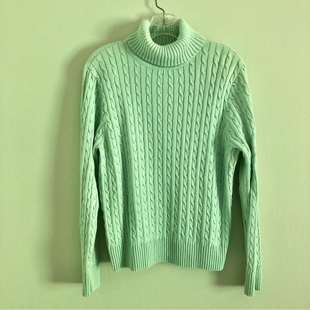 Vintage Jeanne Pierre Mint Green Cable Knit Turtleneck Sweater